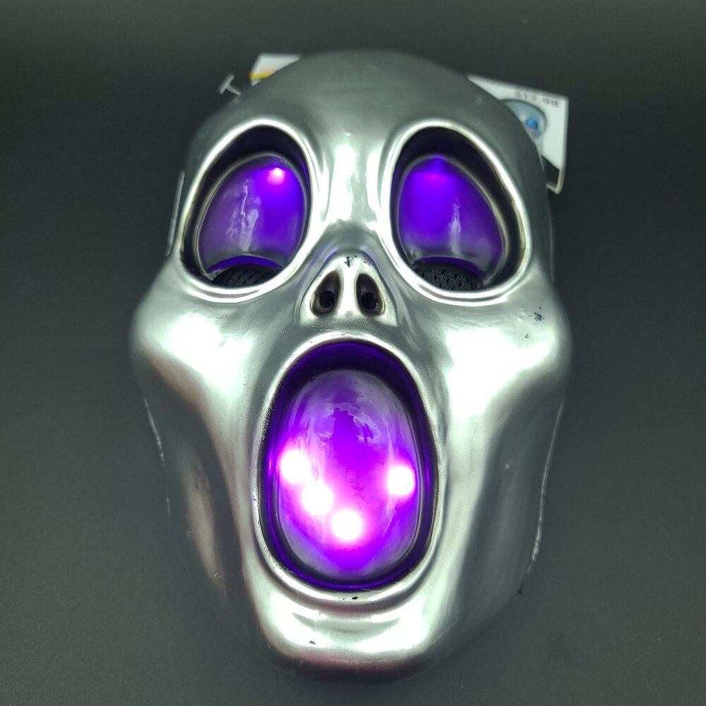 Silver Ghost with LED Lights - Spooky Glowing Mask , One Size, NWT